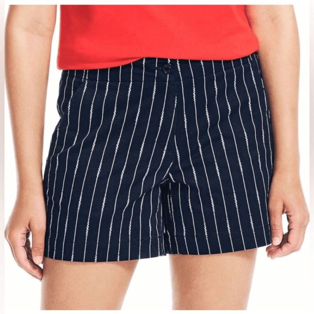 Nautical Navy blue White Rope Design Shorts Size 6 Womens Twill Stretch